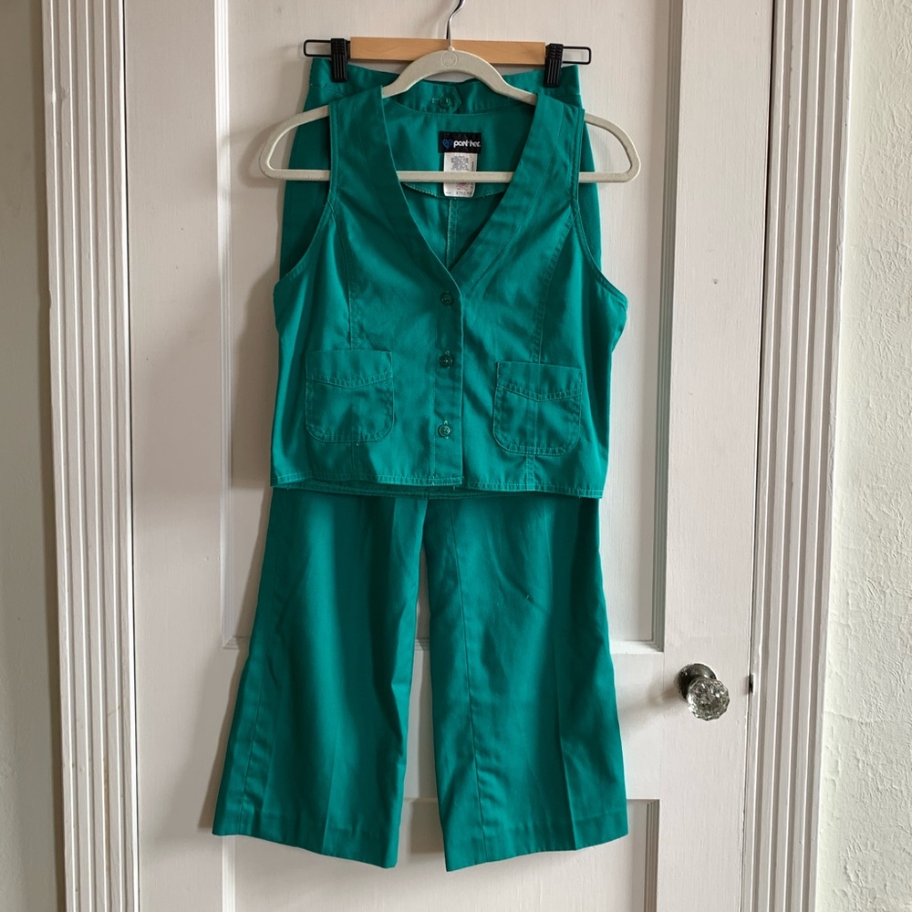 80s Vintage Teal Vest and Trouser Set
